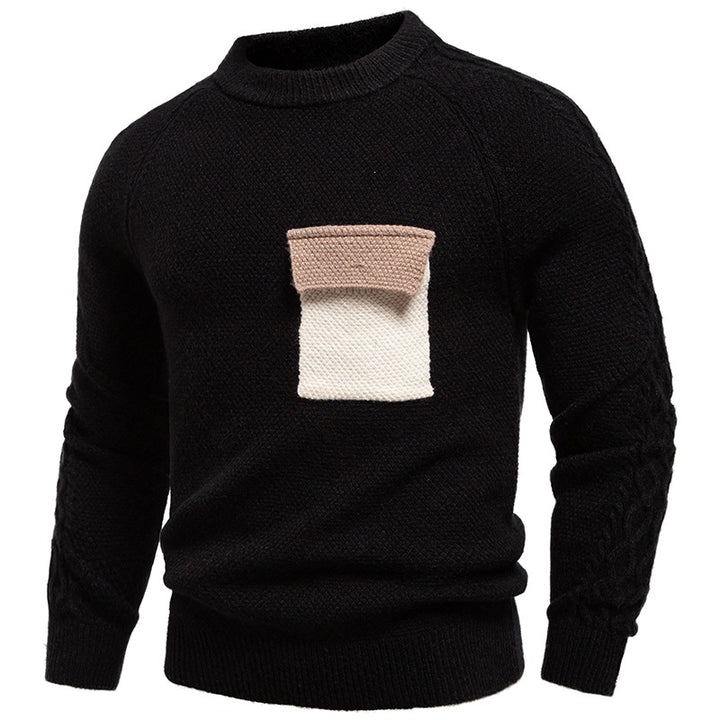 Herren Pullover aus Strukturstrick mit Rundhals, aufgesetzter Brusttasche und Zopfmuster-Ärmeln Drune