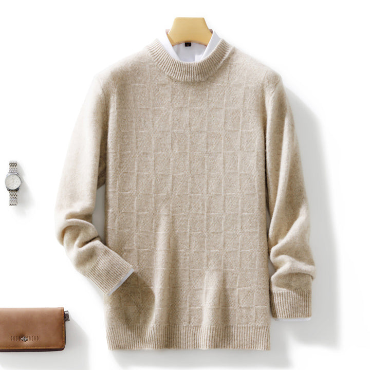Herren Feiner Rollkragenpullover mit dezenter Quadratstruktur aus Kaschmir‑Mix Drune
