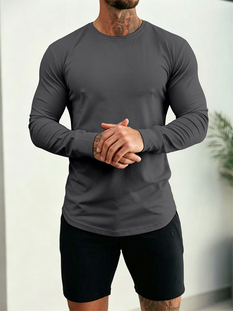 Herren Enganliegendes Langarm-Shirt aus Baumwollstretch mit Rundhals Drune
