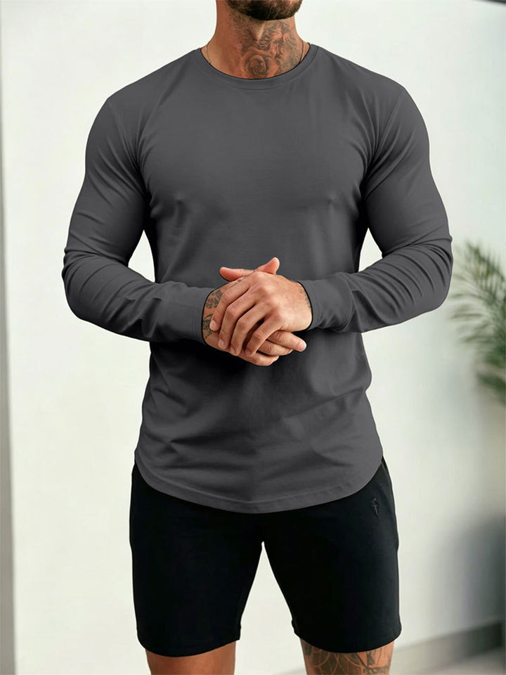 Herren Enganliegendes Langarm-Shirt aus Baumwollstretch mit Rundhals Drune