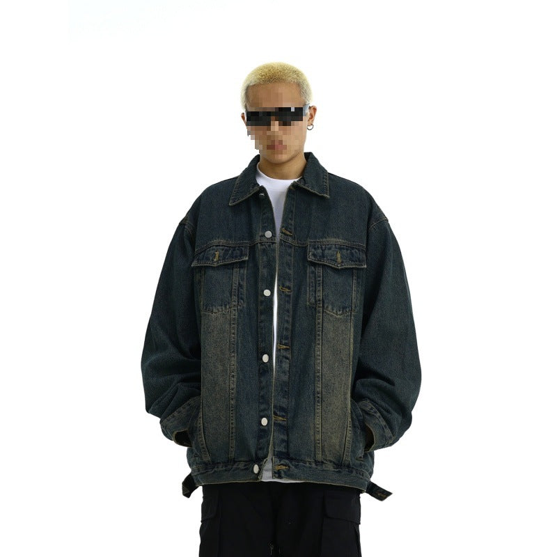 Herren Boxy-Denim-Überhemdjacke mit Druckknopfblende, Pattentaschen & geradem Saum Drune