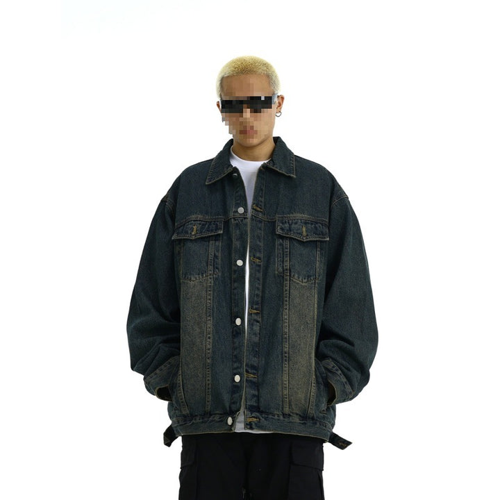 Herren Boxy-Denim-Überhemdjacke mit Druckknopfblende, Pattentaschen & geradem Saum Drune