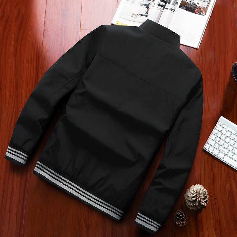 Herren Leichter Windbreaker-Blouson mit Stehkragen, Reißverschlusstaschen und gestreiften Rippbündchen Drune