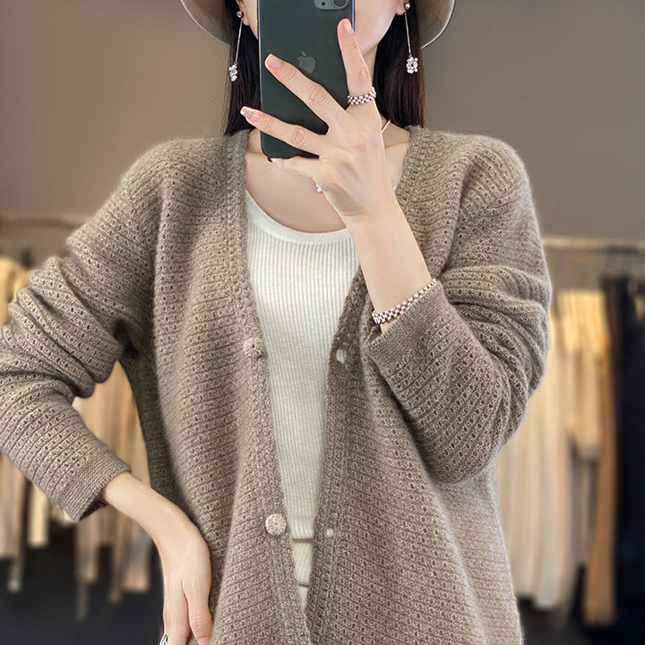 Damen Offener Ajour-Strickcardigan mit dezentem Flauschfinish und kastiger Oversize-Silhouette Drune