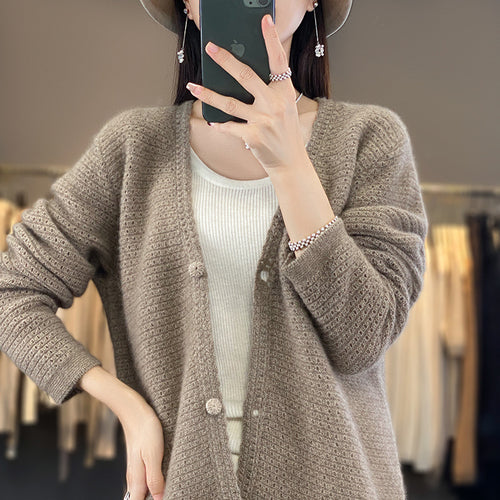 Damen Offener Ajour-Strickcardigan mit dezentem Flauschfinish und kastiger Oversize-Silhouette Drune