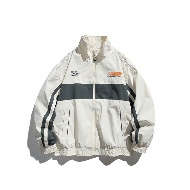 Herren Sportliche Retro-Trainingsjacke mit Streifendetail und Stehkragen Drune
