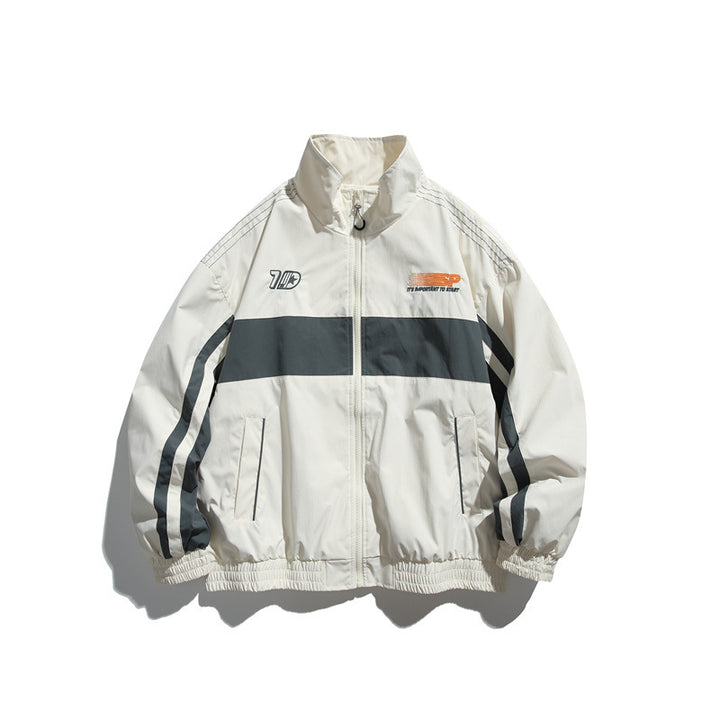 Herren Sportliche Retro-Trainingsjacke mit Streifendetail und Stehkragen Drune