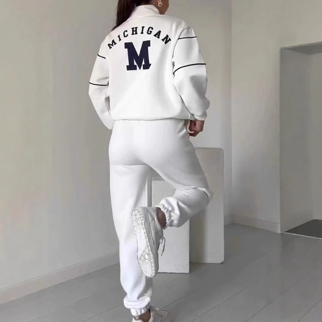 Damen sportliches Loungewear-Set mit Halbreissverschluss und elastischem Bund Drune