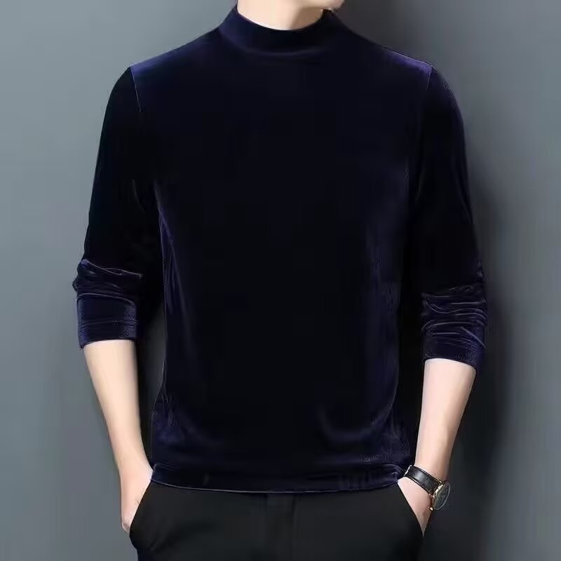 Herren Feiner Samt-Halbrollkragenpullover Slim-Fit Drune