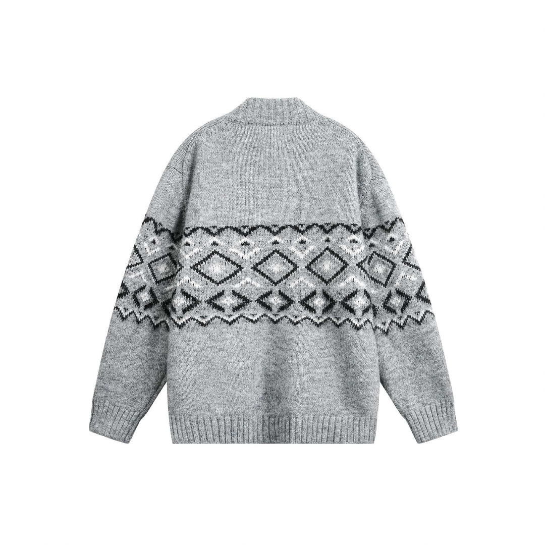 Damen Grobstrick-Zipjacke mit Norwegermuster und hohem Rippkragen Drune