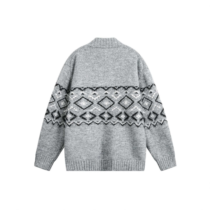 Damen Grobstrick-Zipjacke mit Norwegermuster und hohem Rippkragen Drune