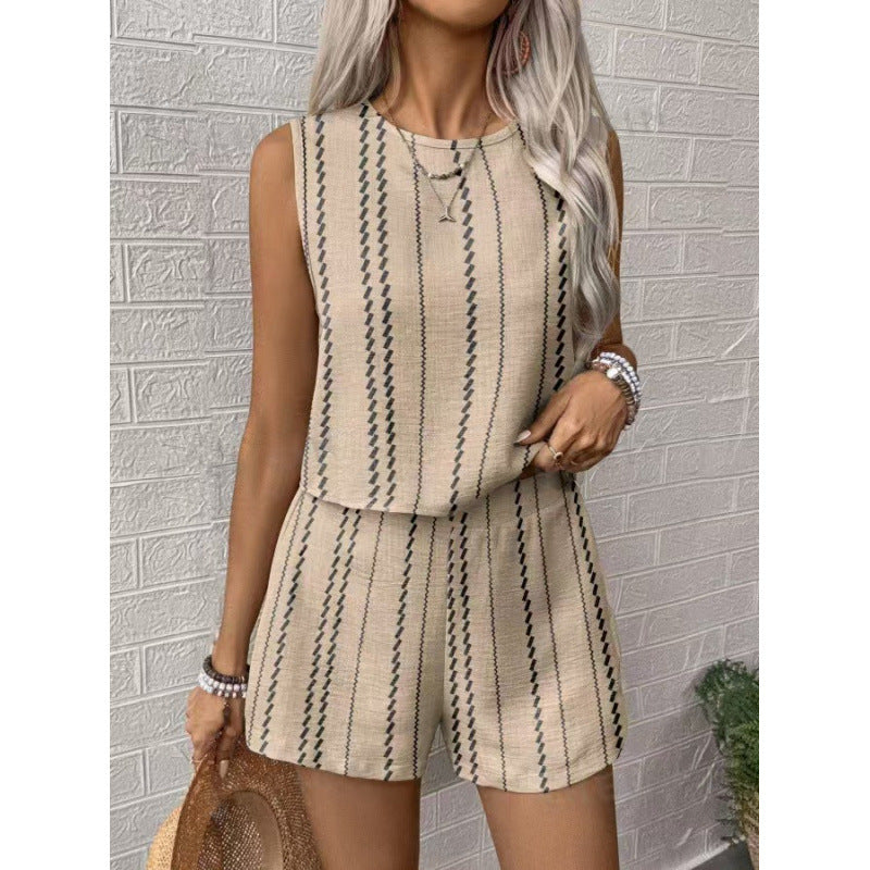 Damen lässiges Set mit ärmellosem Oberteil und Shorts Drune