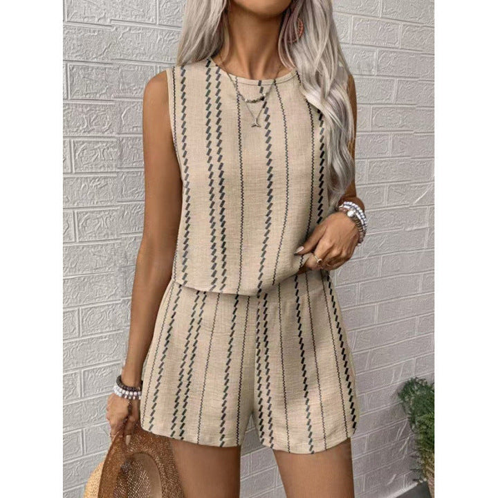 Damen lässiges Set mit ärmellosem Oberteil und Shorts Drune