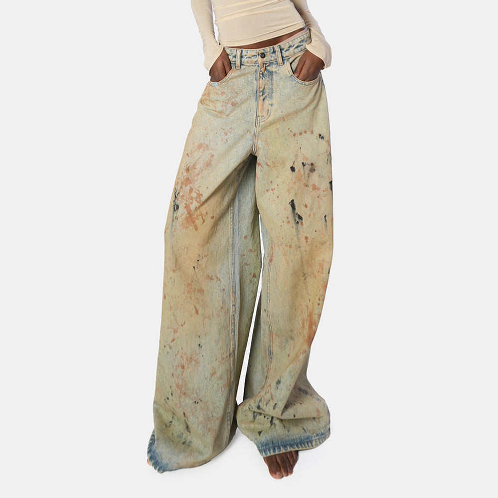 Damen Weite Jeans mit Kunstwerk-Design Drune