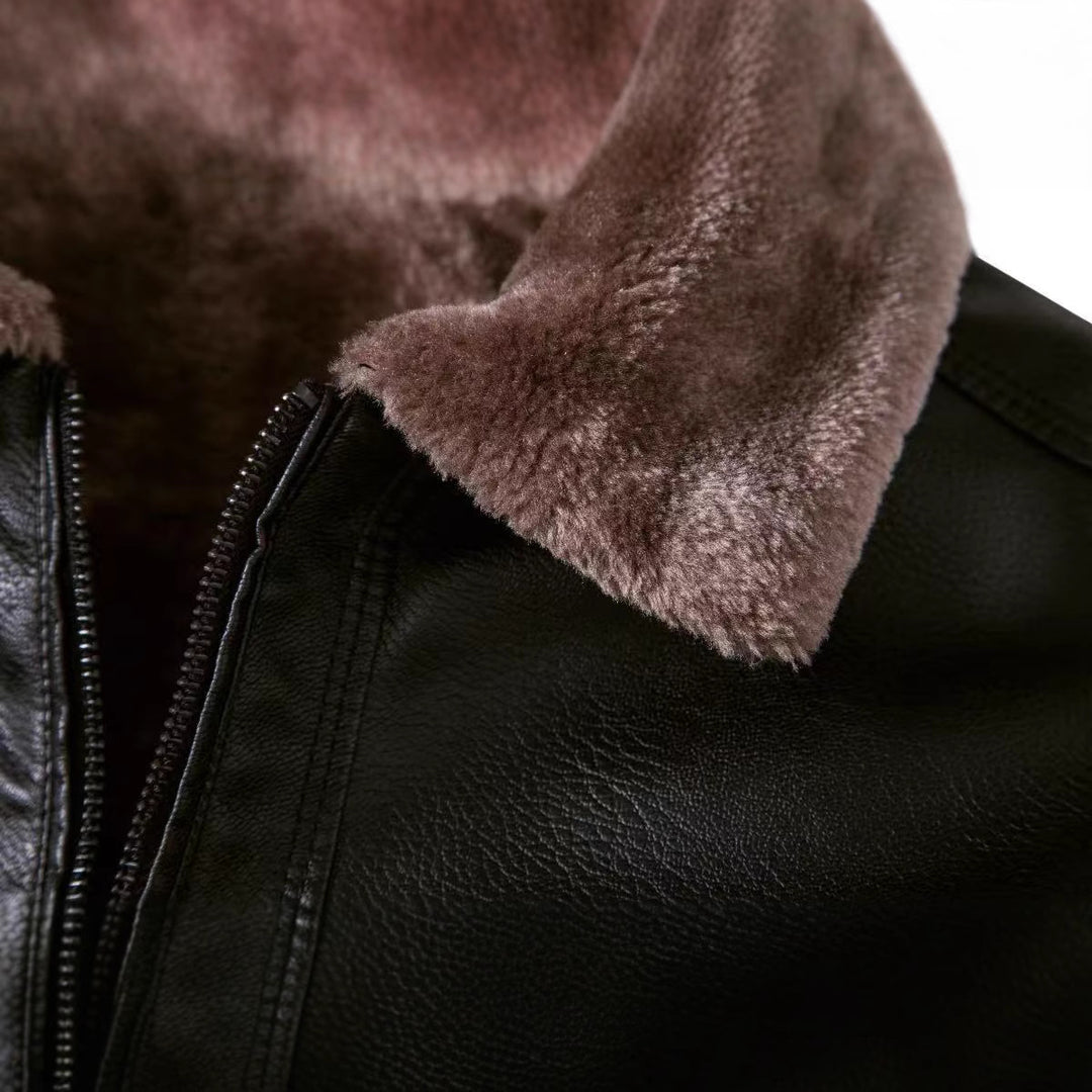 Herren Lässige Kunstlederjacke mit Fleecefutter Drune