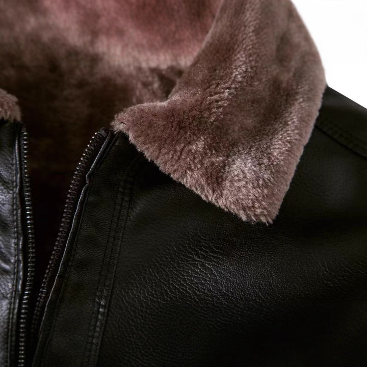 Herren Lässige Kunstlederjacke mit Fleecefutter Drune