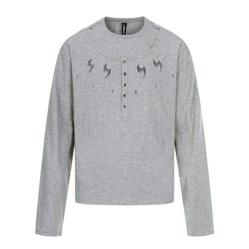 Herren Langarm-Henleyshirt mit doppeltem Rundhalsausschnitt und Knopfleiste Drune