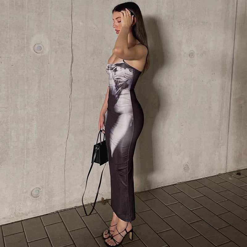 Damen figurbetontes Midi-Kleid mit schimmerndem Stoff Drune