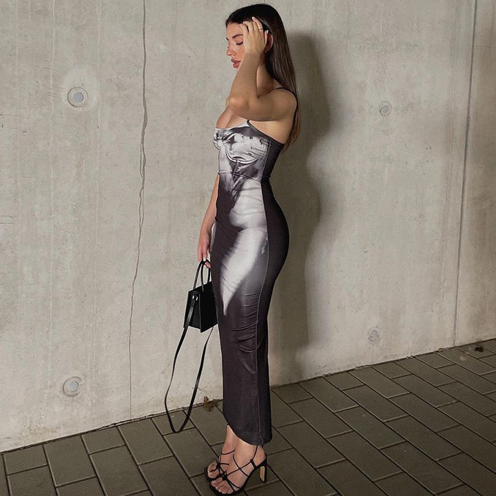 Damen figurbetontes Midi-Kleid mit schimmerndem Stoff Drune