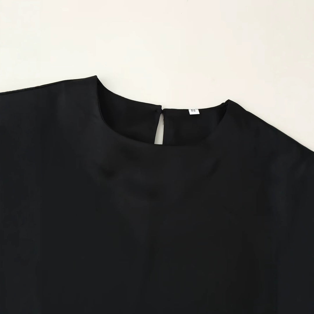 Damen Asymmetrische Tunika mit Spitzensaum und Langarm Drune