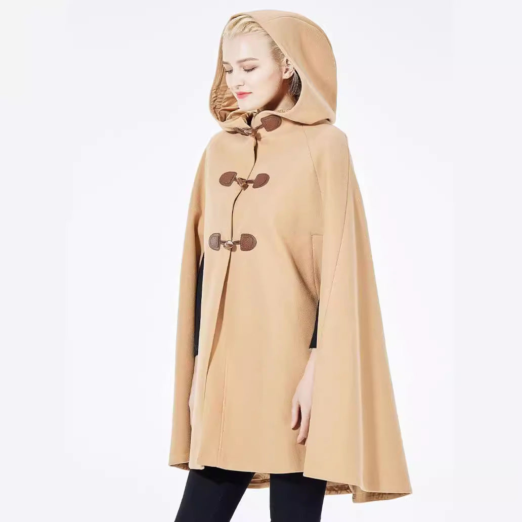 Damen Cape-Mantel mit Kapuze und Knebelverschlüssen Drune