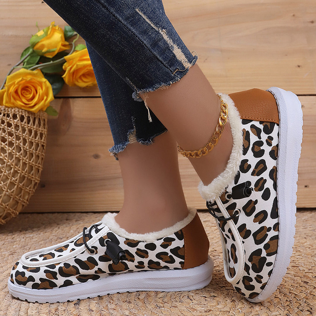 Damen Gemütliche Sneakers aus weich gefüttertem Material mit Leopardenmuster Drune