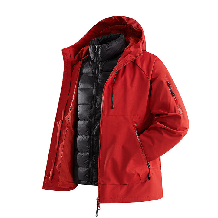 Herren Zweiteilige Übergangsjacke mit abnehmbarer Steppinnenjacke und Kapuze Drune