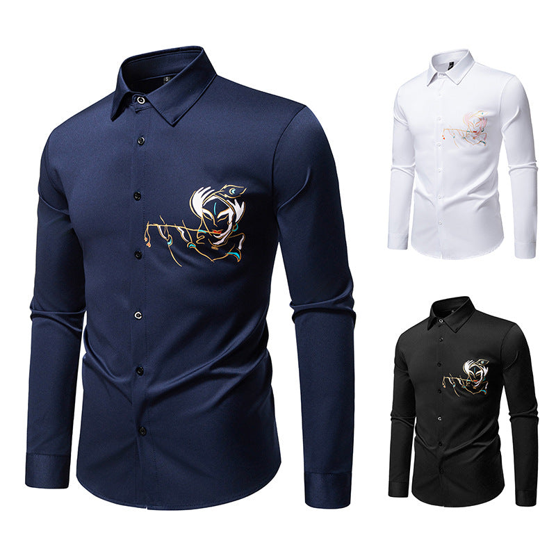 Herren Slim-Fit Businesshemd mit aufwendiger Bruststickerei und Kentkragen Drune