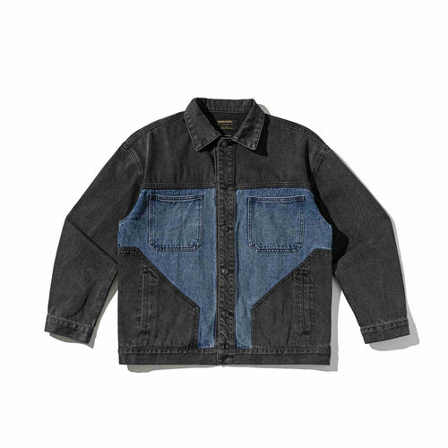 Unisex Denim-Workwear-Overshirt im kastigen Schnitt mit kontrastierten Brusttaschen Drune