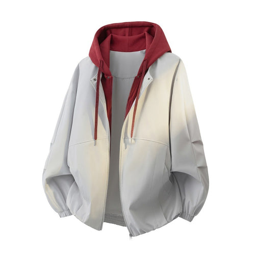 Unisex Oversize-Jacke im Lagenlook mit integrierter Kontrastkapuze und elastischem Saum Drune