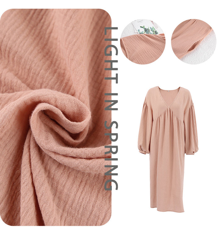 Damen lässiges Oversized-Kleid mit voluminösen Ärmeln und V-Ausschnitt Drune