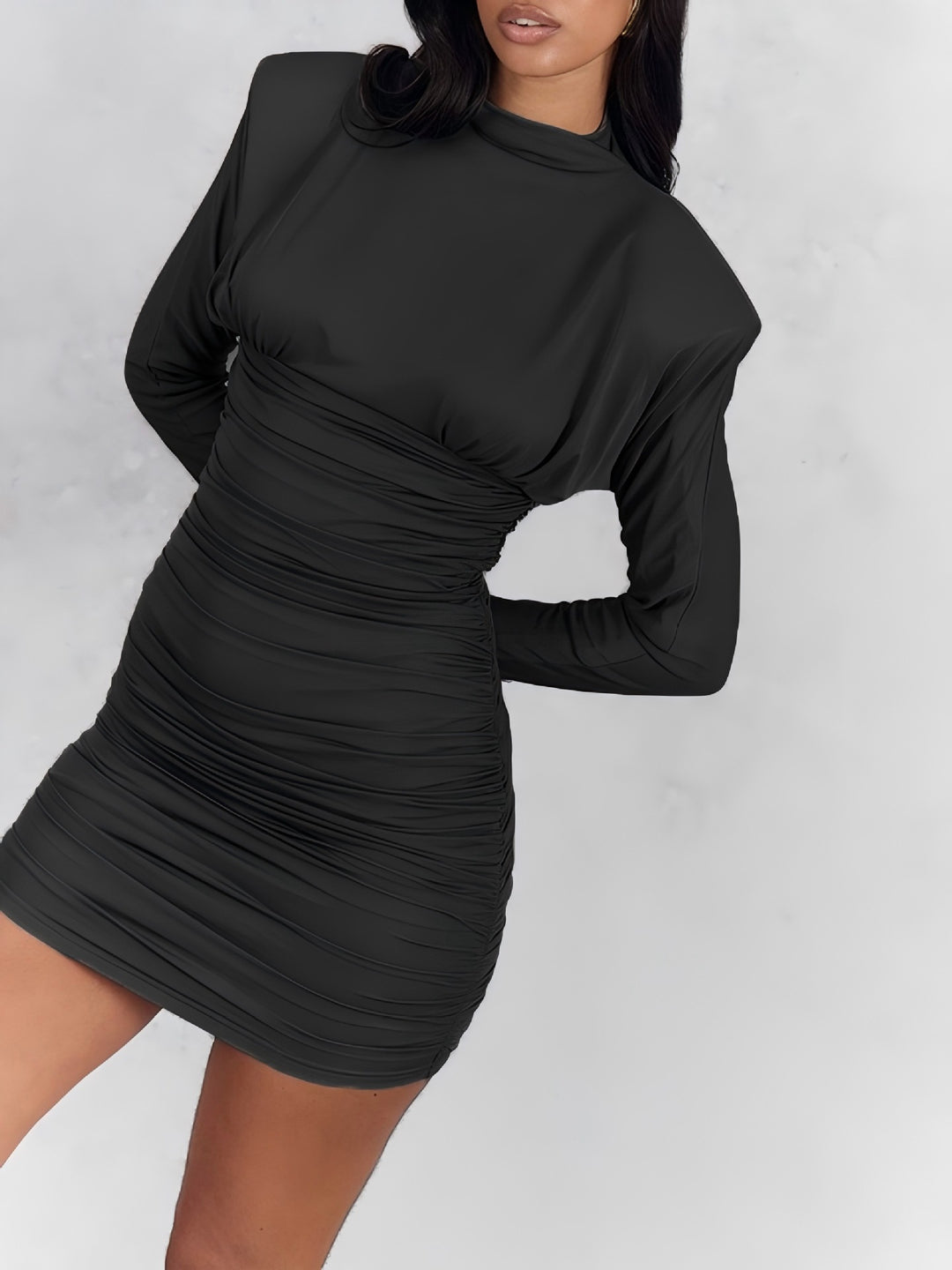 Damen Elegantes Raffungskleid mit langen Ärmeln Drune