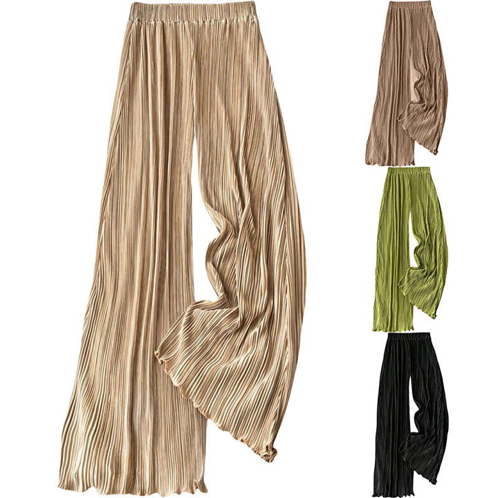 Damen plissierte Sommerhose mit hohem Bund und elastischem Taillenbund Drune