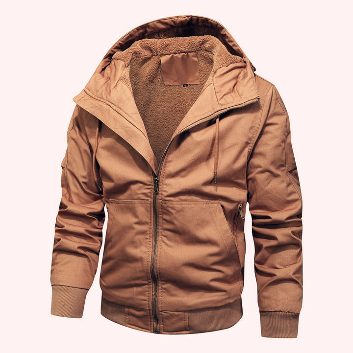 Herren gefütterte Kapuzen-Canvasjacke mit Sherpa-Fleece-Innenfutter Drune