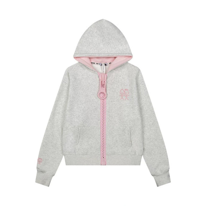 Damen Kapuzen-Sweatjacke mit übergroßem Reißverschluss und minimalistischer Stickerei Drune