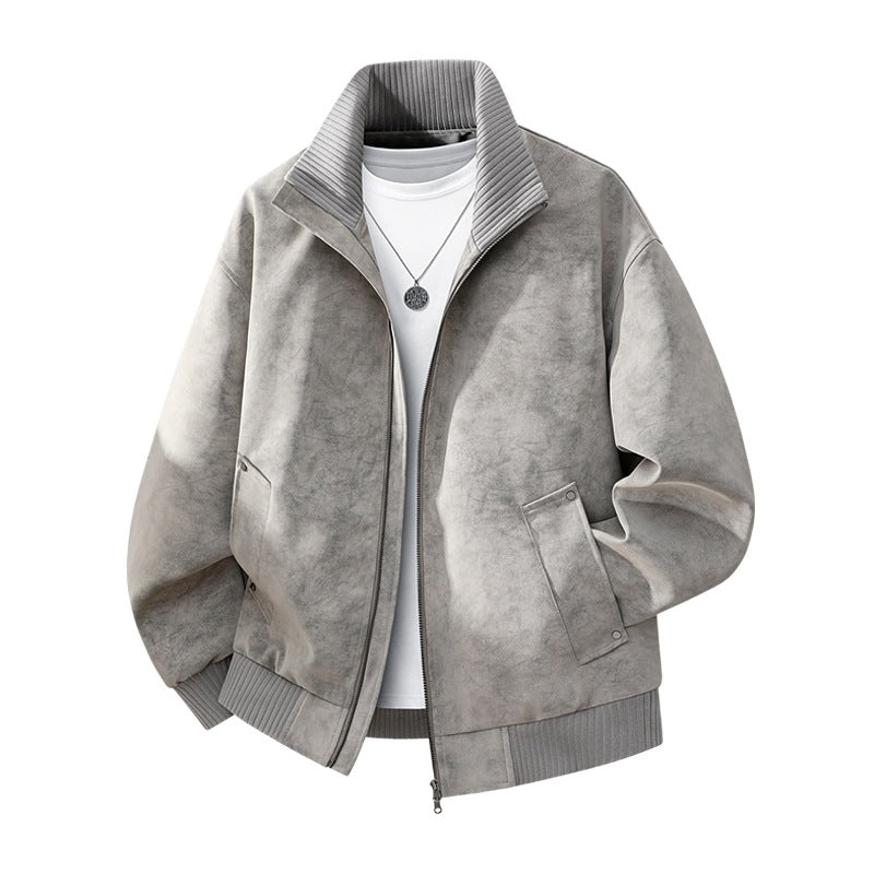 Herren Velours‑Imitat Bomberjacke mit Stehkragen, Thermofutter & Reißverschluss Drune