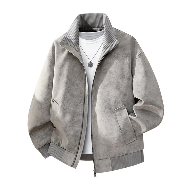 Herren Velours‑Imitat Bomberjacke mit Stehkragen, Thermofutter & Reißverschluss Drune
