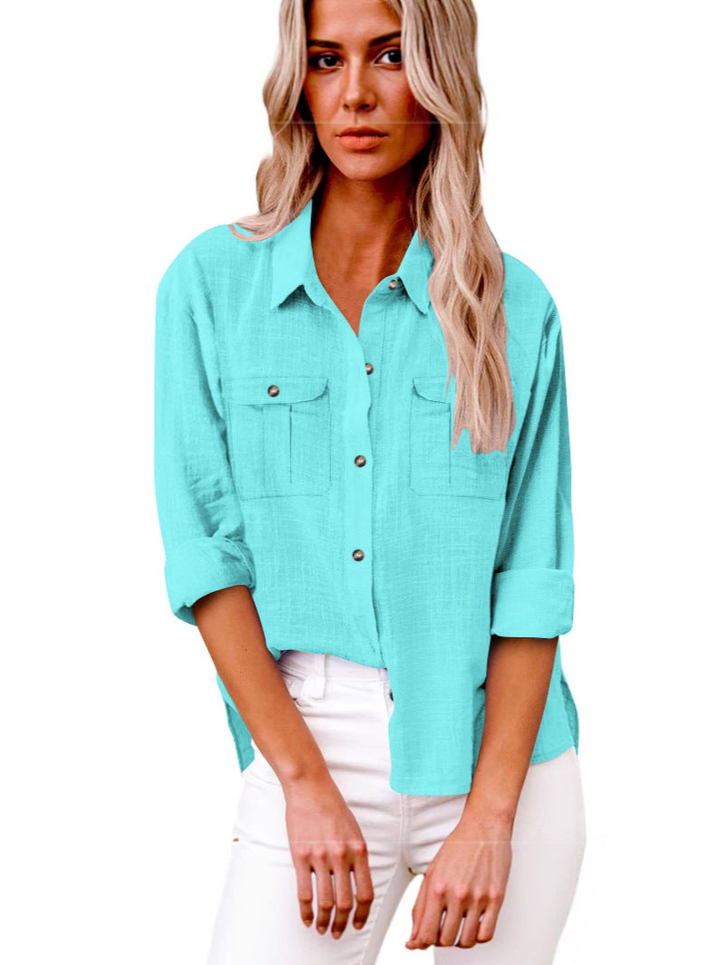 Damen Leichte Oversize-Hemdbluse aus Baumwollmischung mit Brusttaschen Drune
