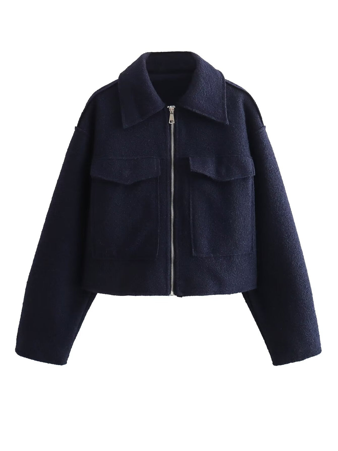 Damen nan kurzes Cropped Overshirt mit großflächigen Pattentaschen und durchgehendem Reißverschluss Drune