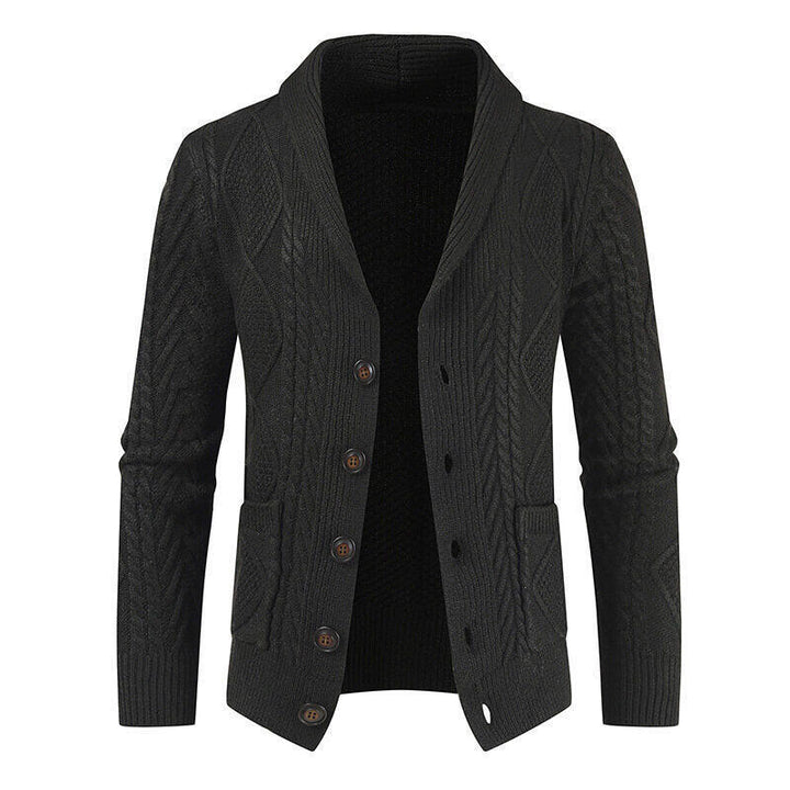 Herren nan grobgestrickte Strickjacke mit Schalkragen und Zopfmuster Drune