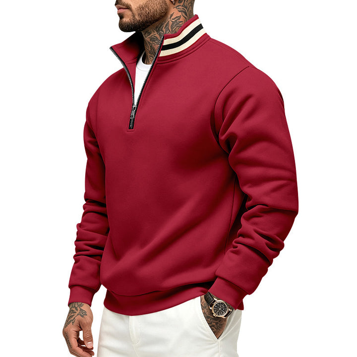 Herren Sweatshirt mit Halbreißverschluss und gestreiftem Stehkragen Drune