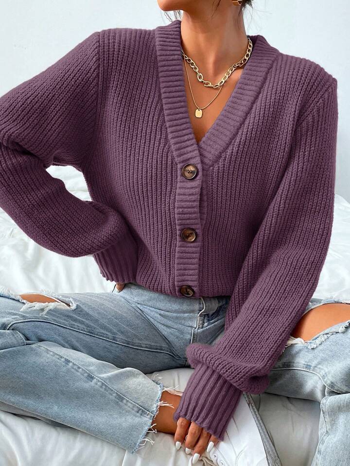 Damen bequeme Strickjacke mit schickem V-Ausschnitt Drune