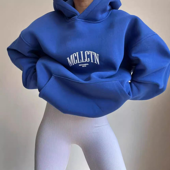 Damen Oversize Kapuzenpullover mit Grafikprint auf dem Rücken Drune