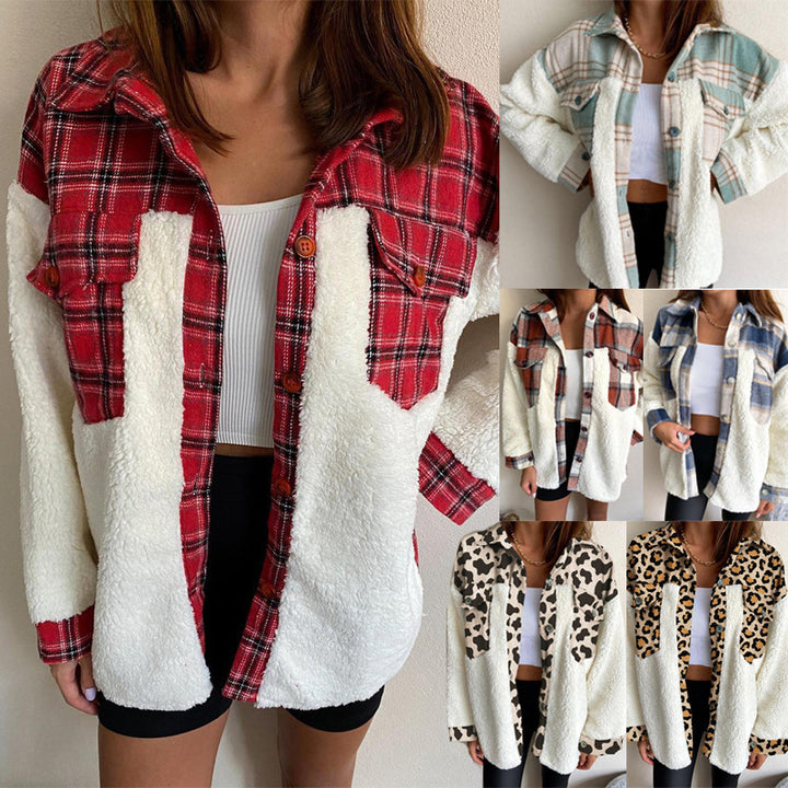 Damen gemütliche und modische Sherpa-Jacke mit Karo-Design Drune