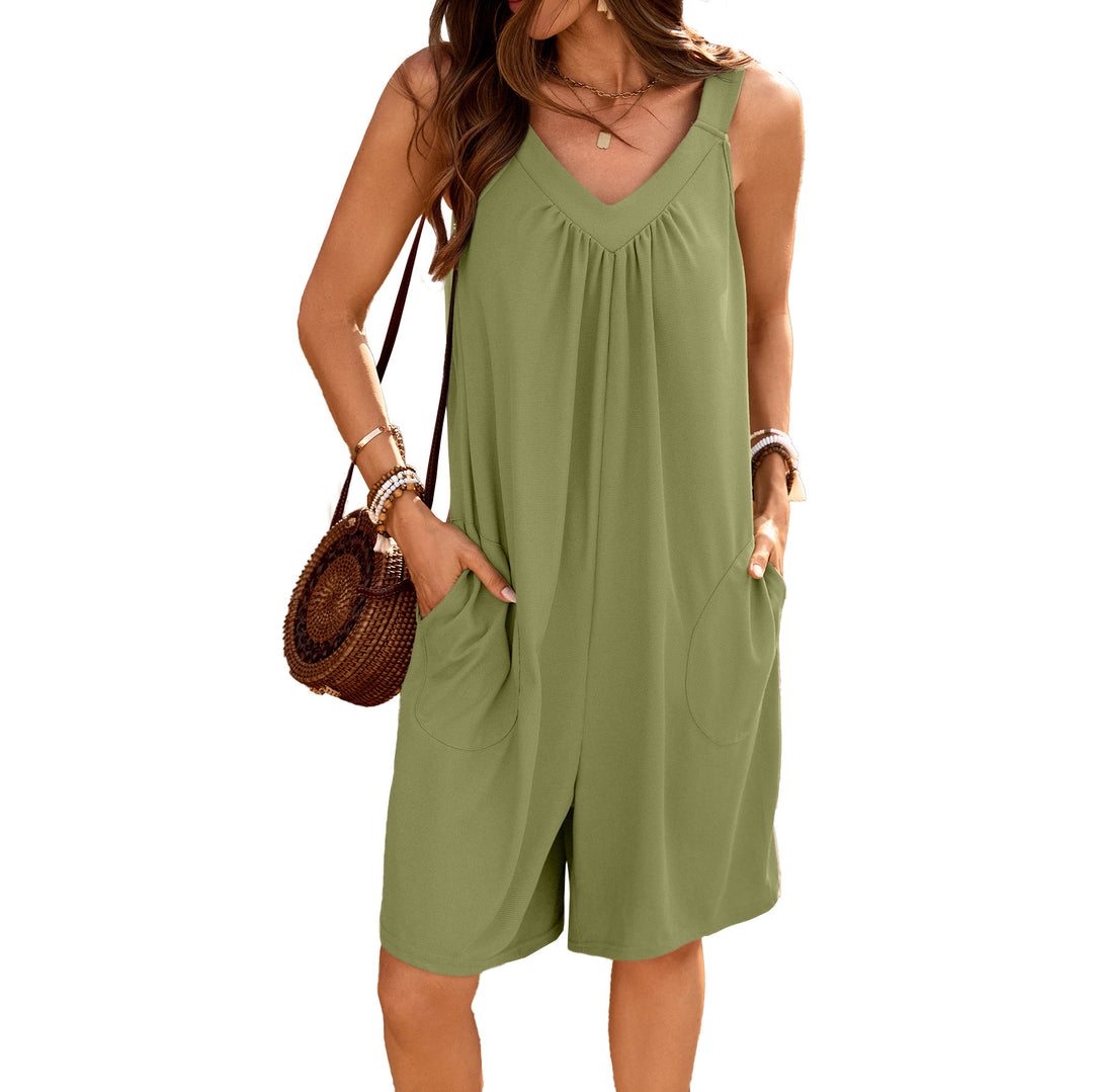 Damen ärmelloses Jumpsuit mit tiefem V-Ausschnitt und praktischen Taschen Drune