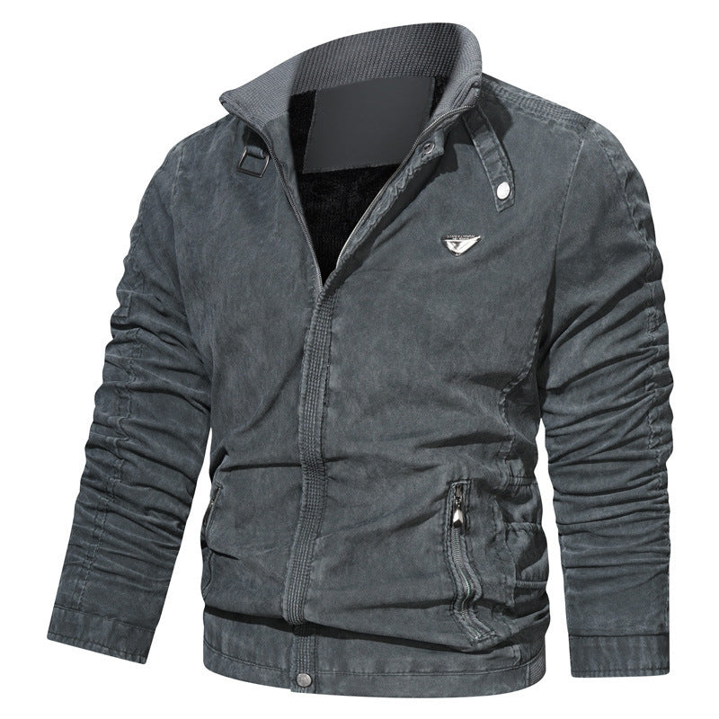 Herren Leichter Baumwollmix-Zipblouson mit Stehkragen und Reißverschlusstaschen Drune