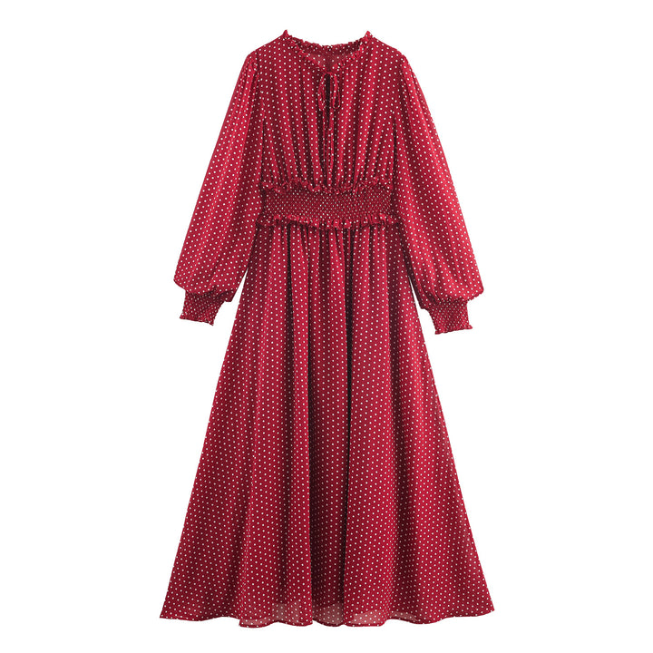 Damen nan Midikleid mit Smok-Taillenband, Rüschenkragen und Ballonärmeln Drune
