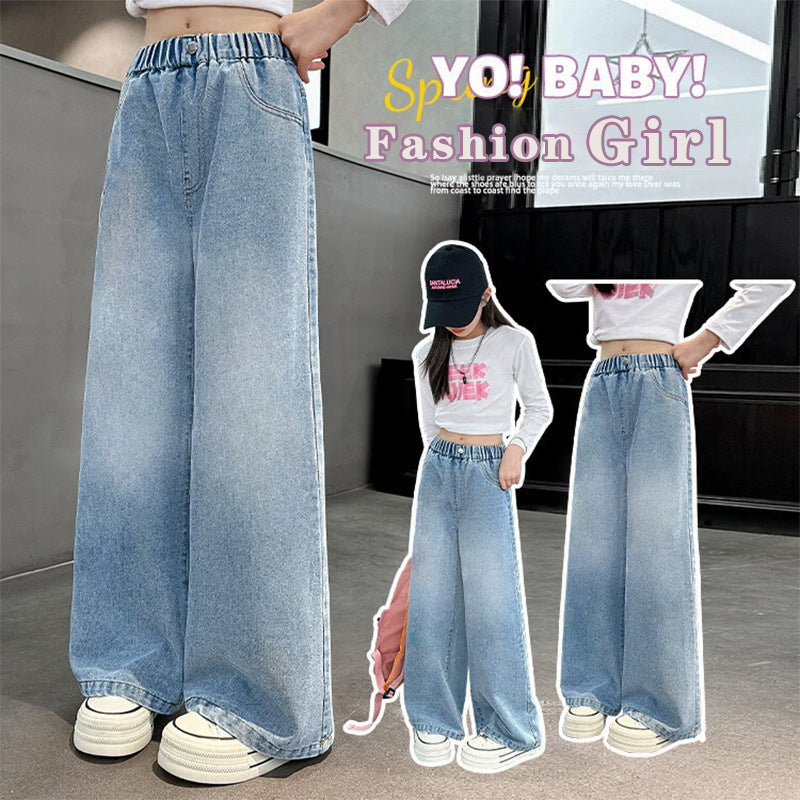 Damen weite Jeanshose mit elastischem Bund und hohem Sitz Drune
