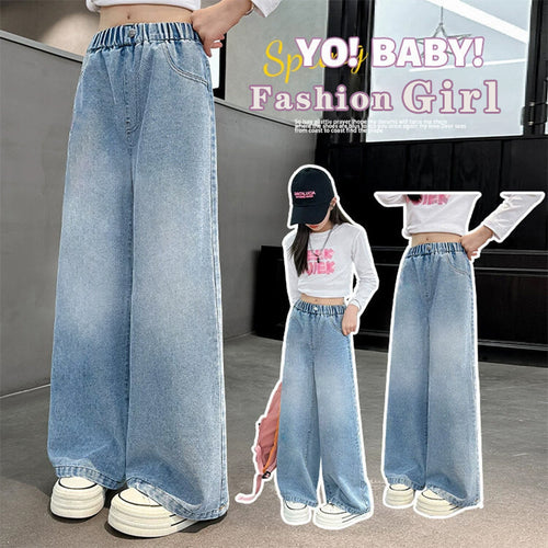 Damen weite Jeanshose mit elastischem Bund und hohem Sitz Drune