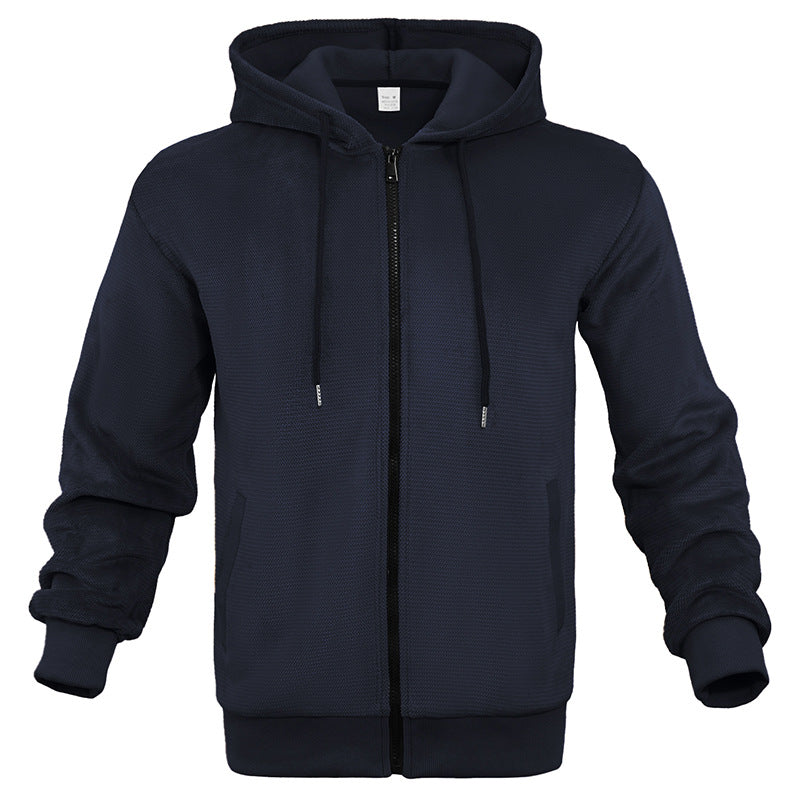 Herren Strukturiertes Kapuzen-Sweatshirt mit Vollzip, Seitentaschen und Rippbündchen Drune